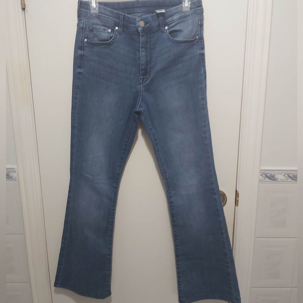 & Denim High Waist Mini Flare Blue Cotton Blend Jeans Size 29/32